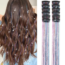 Hair Tinsel Pack of 12 Pcs Colorful Glitter Hair Accessories 20 Inch Cli... - $11.28