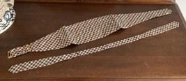 Vintage Plaid Checked Brown White Rust Orange Cumberbund Skinny Bow Tie NOS - $18.70