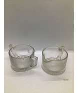  CREAM AND SUGAR SET GLASS ETCHED FLOWERS   VINTAGE - $13.56 CAD