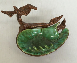 vintage ceramic glazed mcm look ashtray driftwood look brown green color... - $24.70
