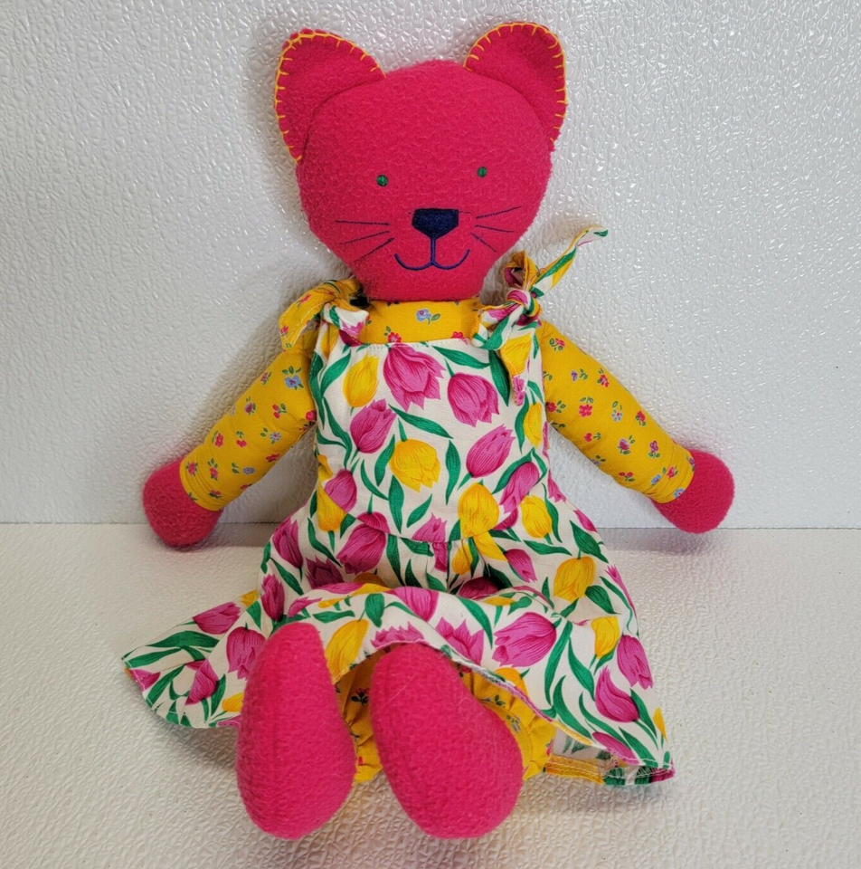 Vintage 1997 North American Bear Co. Ragtime Cat Plush Doll Pink Yellow ... - $59.39