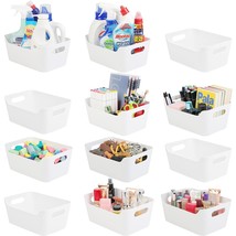 12 Pack Storage Bins, Plastic Storage Containers, Multi-Use Organizer Bins, Whit - £34.00 GBP