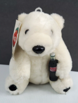 Coca-Cola 1993 Plush White Polar Bear Holding Coke Bottle 8&quot; Stuffed Ani... - $13.99
