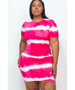 PLUS Size Stripe Tie-Dye Printed Midi Dress - $36.07 CAD