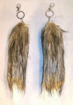 2 FOX TAIL KEY CHAIN LIGHT BROWN  WITH WHITE TIP foxes wild animal fur t... - $6.64