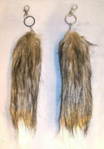 2 Fox Tail Key Chain Light Brown With White Tip Foxes Wild Animal Fur Tails New - £5.30 GBP