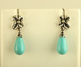 Vtg Sterling Silver 925 18K Ann King Flower Turquoise Stone Drop Stud Earrings - £59.53 GBP