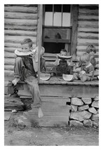 Kids Eating Watermellon On Front Porch Of Log House Nc 1939 4X6 Photo - £6.31 GBP