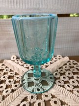 Fenton L G Wright Glass Co.? Vintage Aqua Blue Panel Grapes 5 3/4&quot; Goblet 3 seam - £13.64 GBP