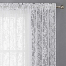 WUBODTI Lace Sheer White Curtains for Bedroom 63 Inch Length 2 Panels - £29.41 GBP