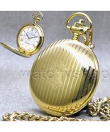 Pocket Watch Gold Color 47 MM Brass Case for Men Roman Numbers on Fob Ch... - $24.99