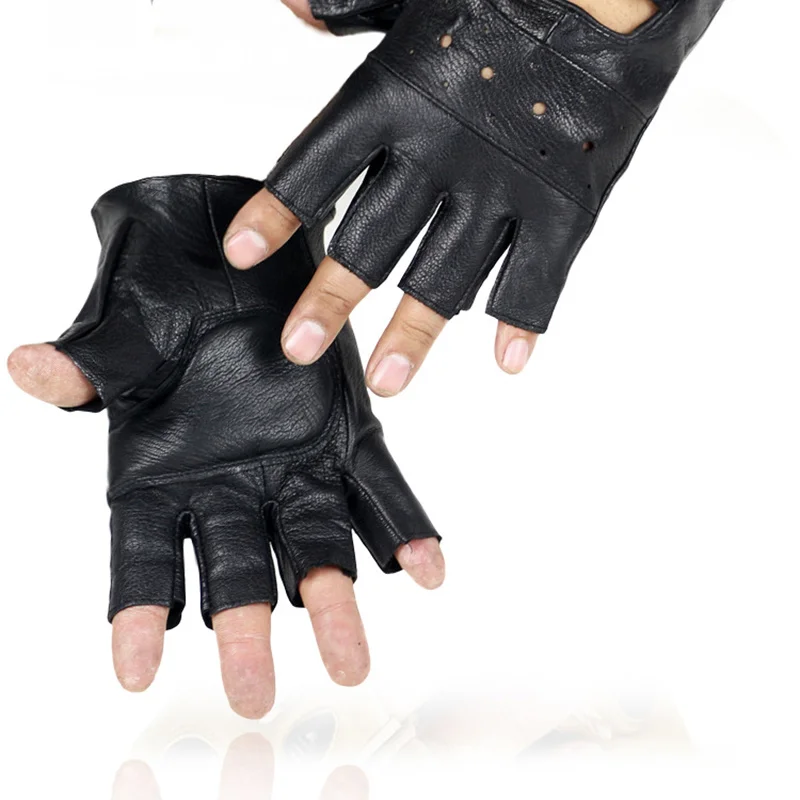 House Home Men Slip-resistant Leather Sheep Moto Fingerless Gloves Half Finger H - £24.37 GBP