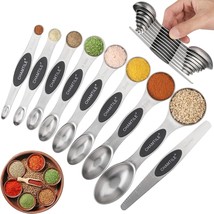 Magnetic Measuring Spoons Set of 9 Stainless Steel Dual Sided Stackable Teaspoon - £28.47 GBP