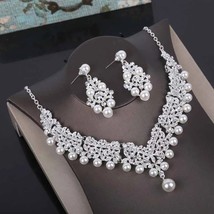 Crystal Pearl Costume Jewelry Sets Rhinestone Statement Necklace Fashion Earring - £29.06 GBP