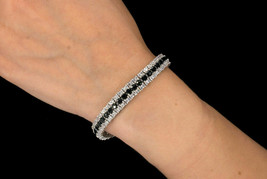 15TCW Princess Simulated Black &amp; Round Diamond Bracelet 925 Sterling Silver - £97.03 GBP