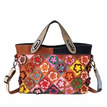 New Genuine Leather Women Bag Plaid Color Matching Shoulder Bags Leisure Soft Co - £65.48 GBP
