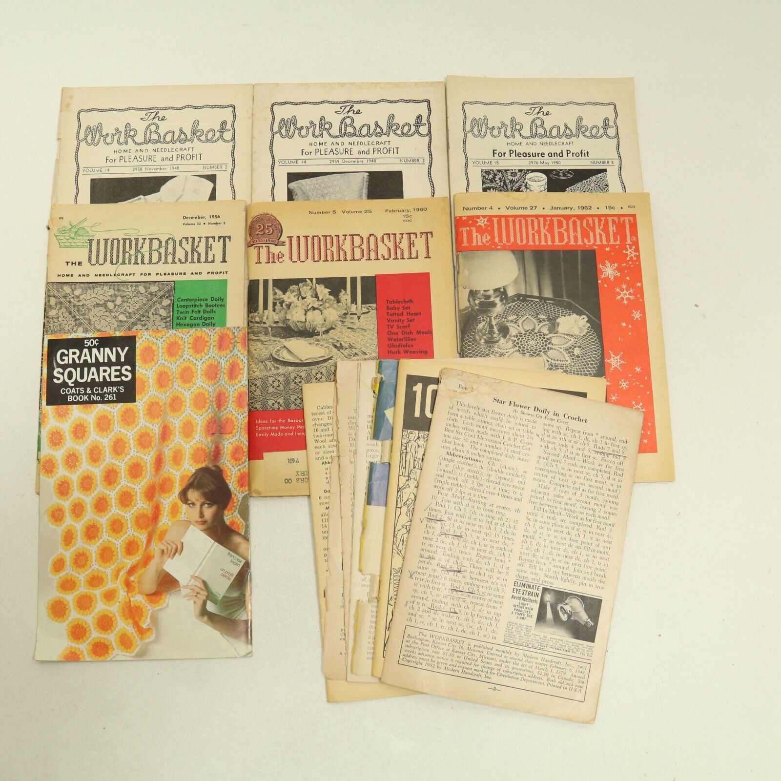 Lot of 6 Vintage The Workbasket Magazine 1949-60 Needlecrafts *Missing Covers* - $11.71