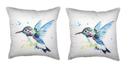 Pair Of Betsy Drake Green Hummingbird No Cord Pillows 18 X 18 - £69.91 GBP