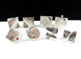 Vintage CUFFLINK LOT 4 Pairs Silvertone, Swank, Red Rhinestone, Square, ... - £19.77 GBP