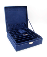 Two-Layer Jewelry Box Organizer Display Storage Case with Lock (Deep Blue) - £29.02 GBP