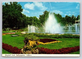 Garfield park fountains flowers pool Indianapolis Indiana postcard VTG U... - $9.64