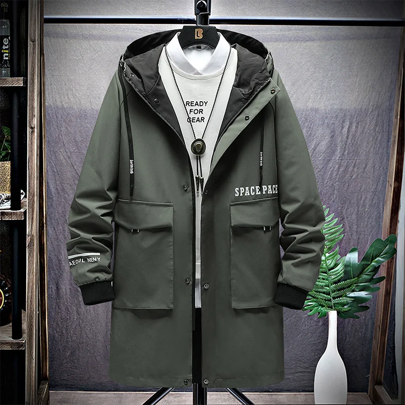 2022 Large Trench Coats Men Hooded Long Black Windbreakers Spring Autumn Trenchc - £194.22 GBP