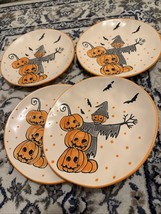 Eli Ana Happy Halloween Bat Pumpkin Scarecrow Salad Plates S/4 ~ New~ - $79.99