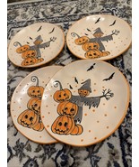 Eli Ana Happy Halloween Bat Pumpkin Scarecrow Salad Plates S/4 ~ New~ - $1,469.83 MXN