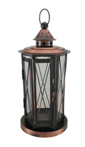 Scratch &amp; Dent Polished Antique Copper Finish Metal and Glass Candle Lantern - £23.72 GBP