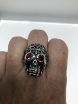 Vintage Biker Tête de Mort Homme Unisexe Bague Rouge Cristal Autrichien Sz 12 - £28.48 GBP