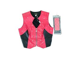 Vintage Isabel women leather red crystal studded biker vest &amp; arm bracer... - $58.41