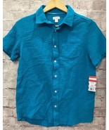 Cat &amp; Jack Youth Boys XL 14  Short Sleeve Gauze Woven Shirt Turquoise Bl... - £14.27 GBP