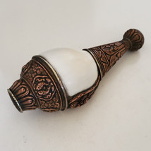 Decorative Conch Shell Auspicious Symbols Carved Copper 5.5&quot; - Nepal - £46.90 GBP