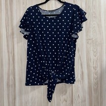 Adrianna Papell Womens Navy White Polka Dot Pullover Tie Bottom Top Size... - $12.99