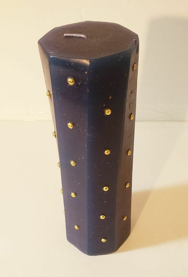 Primary image for Blue Octagonal Pillar Column Candle 9" Tall with Gold Flecks and Studs