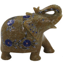 4&quot; Marble Trunk Elephant Beautiful Floral Pietra Dura Mosaic Inlay Gifts... - £182.16 GBP