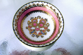 Vintage Austrian Pink Enamel Trinket Ring Dish 24k Gilt Hand Painted Bird Flower - £17.69 GBP