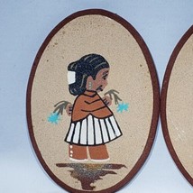 Set of 2 Navajo Boy and Girl Oval Sand Painting Wall Hanging Decor Signed Bryan - £19.63 GBP