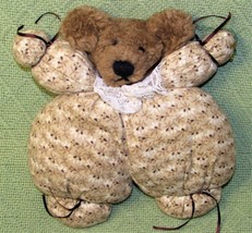 Puffy Teddy Plush 9.5&quot; Bear Brown With Lace Ribbons Stuffed Animal Lovie Toy - £7.53 GBP