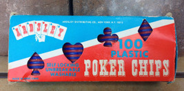 Vintage Box of Ardsley Self Locking Red and Blue Poker Chips - 1970&#39;s - £7.08 GBP