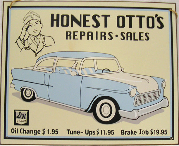 Honest Otto's Repairs Sales and Service  Car Mechanic Vintage Metal Sign - $24.95