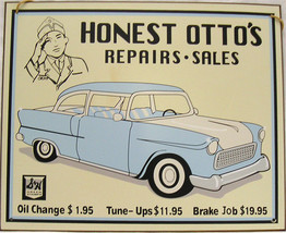 Honest Otto&#39;s Repairs Sales and Service  Car Mechanic Vintage Metal Sign - $24.95