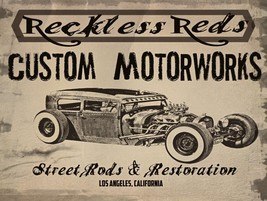 Reckless Red&#39;s Street Rods and Restoration Automotive Car Retro Metal Sign - $16.95