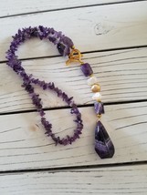 Amethyst Chip Y Necklace with tassel - £35.39 GBP