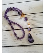 Amethyst Chip Y Necklace with tassel - $45.00