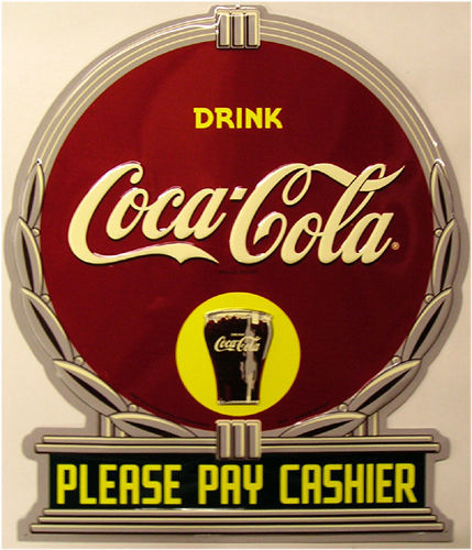 Coca-Cola Please Pay Cashier Embossed Diecut Sign - £159.87 GBP