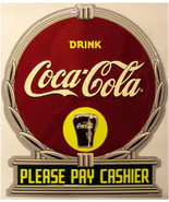 Coca-Cola Please Pay Cashier Embossed Diecut Sign - $200.00