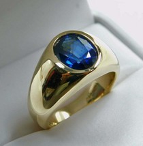 2.00Ct Oval Blue Sapphire Solitaire Men&#39;s Ring Wedding Band 14k Yellow Gold Over - £89.35 GBP