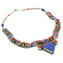 Lapis Lazuli Coral Handmade Gemstone Fashion Jewelry Necklace Nepali 18&quot; SA 2955 - £12.52 GBP