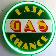 Last Chance Gas Green Neon Gasoline Petrol Advertising Garage Auto Man Cave - $995.00